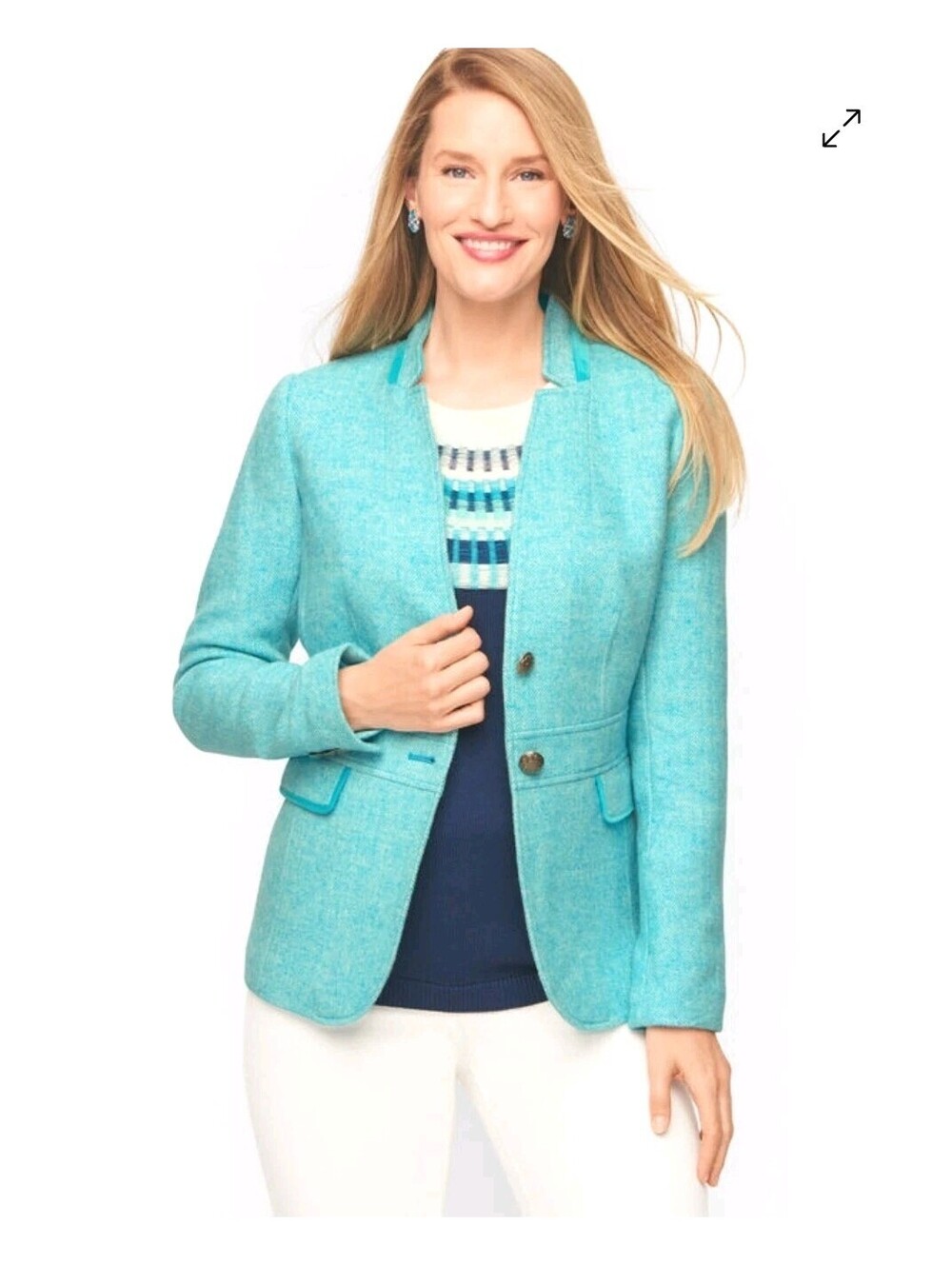 Talbots Baby blue Wool Blend 2 Button Blazer with Velvet Detail Women's Size 8